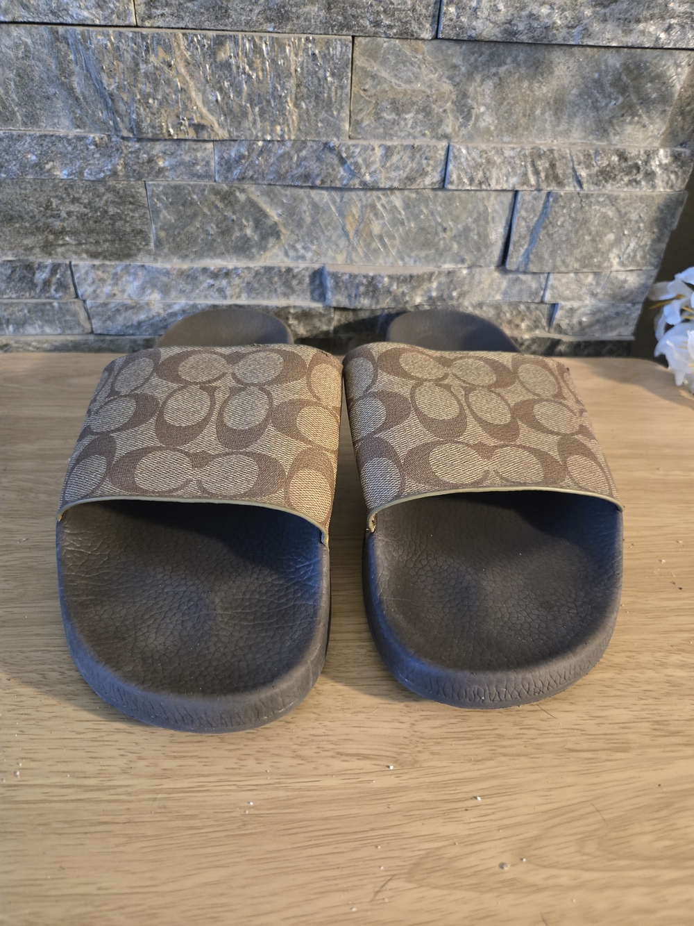 Coach Signature Monogram Slide Sandals in Brown